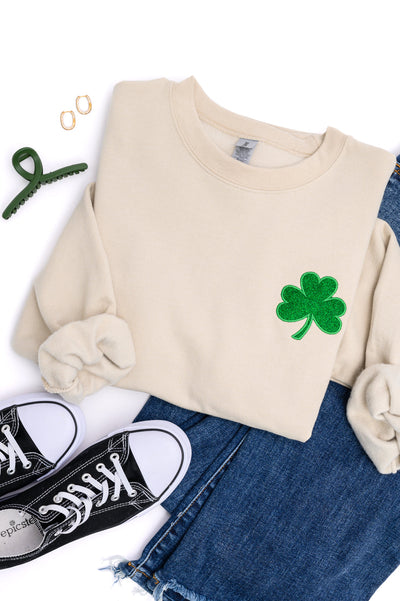 PREORDER: Embroidered Shamrock Glitter Sweatshirt in Two Colors