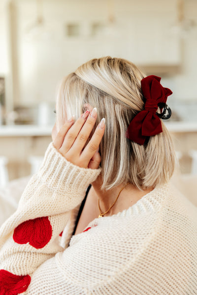 Velvet Bow Clip Set in Burgundy and Black